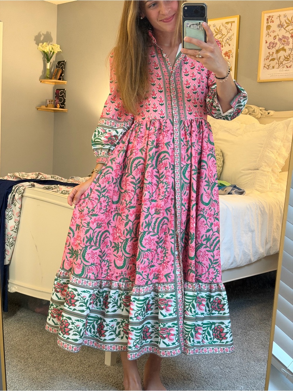 Fancy D Boutique Pink and Green Floral Maxi Dress